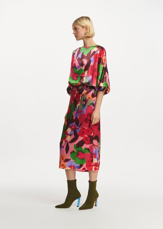 Multicolor floral print midi-length dress