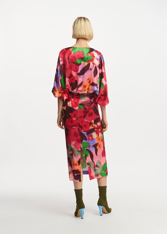 Multicolor floral print midi-length dress