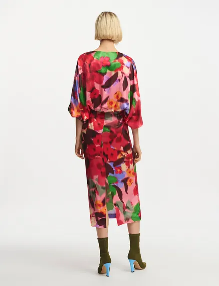 Multicolor floral print midi-length dress