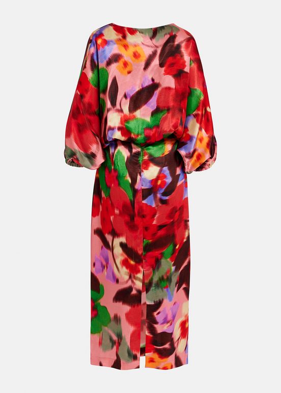 Multicolor floral print midi-length dress