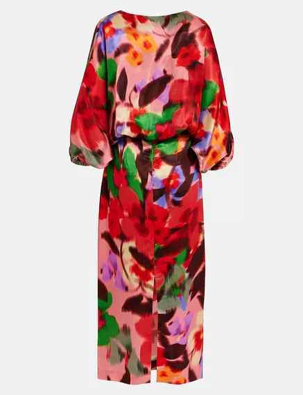 Multicolor floral print midi-length dress