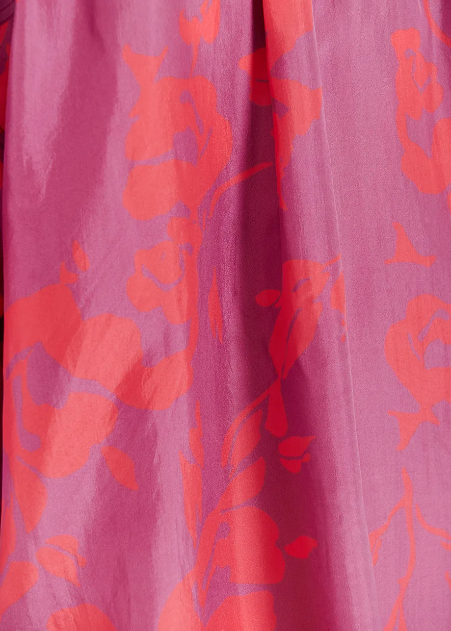 Purple and neon pink silk shirt with floral print