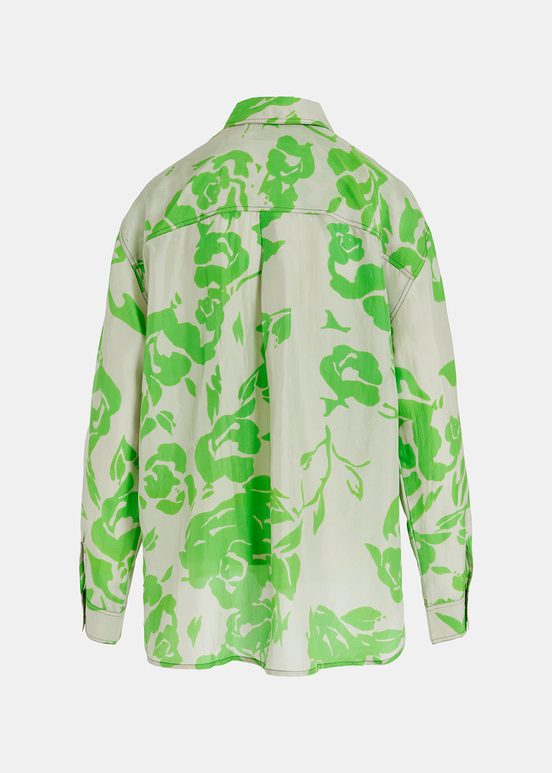 Chemise en soie fleurie grise et verte