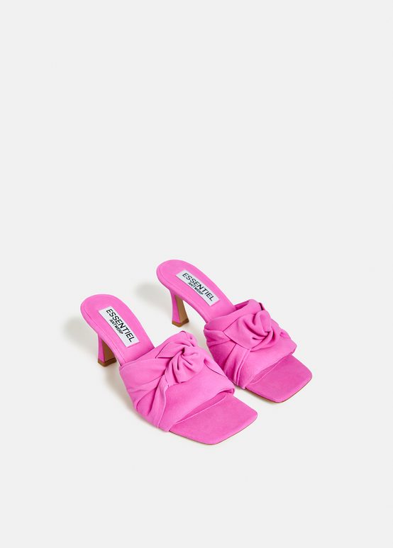 Pink knot-detailed suede leather mules