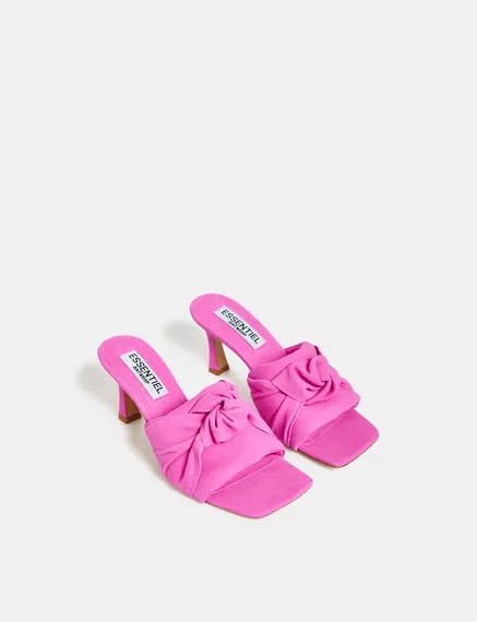 Pink knot-detailed suede leather mules