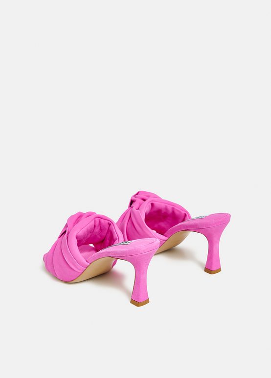 Pink knot-detailed suede leather mules