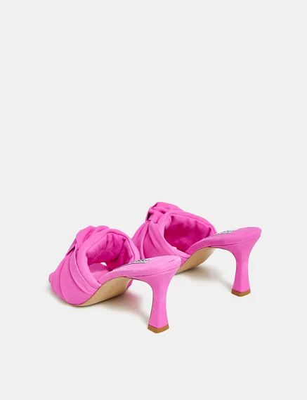 Pink knot-detailed suede leather mules