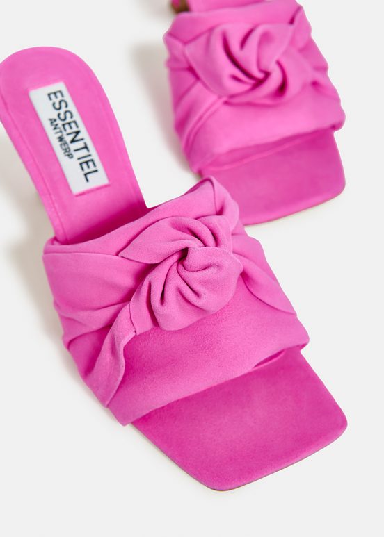 Pink knot-detailed suede leather mules