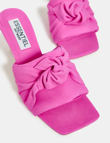 Pink knot-detailed suede leather mules