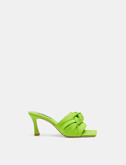 Green knot-detailed faux suede mules