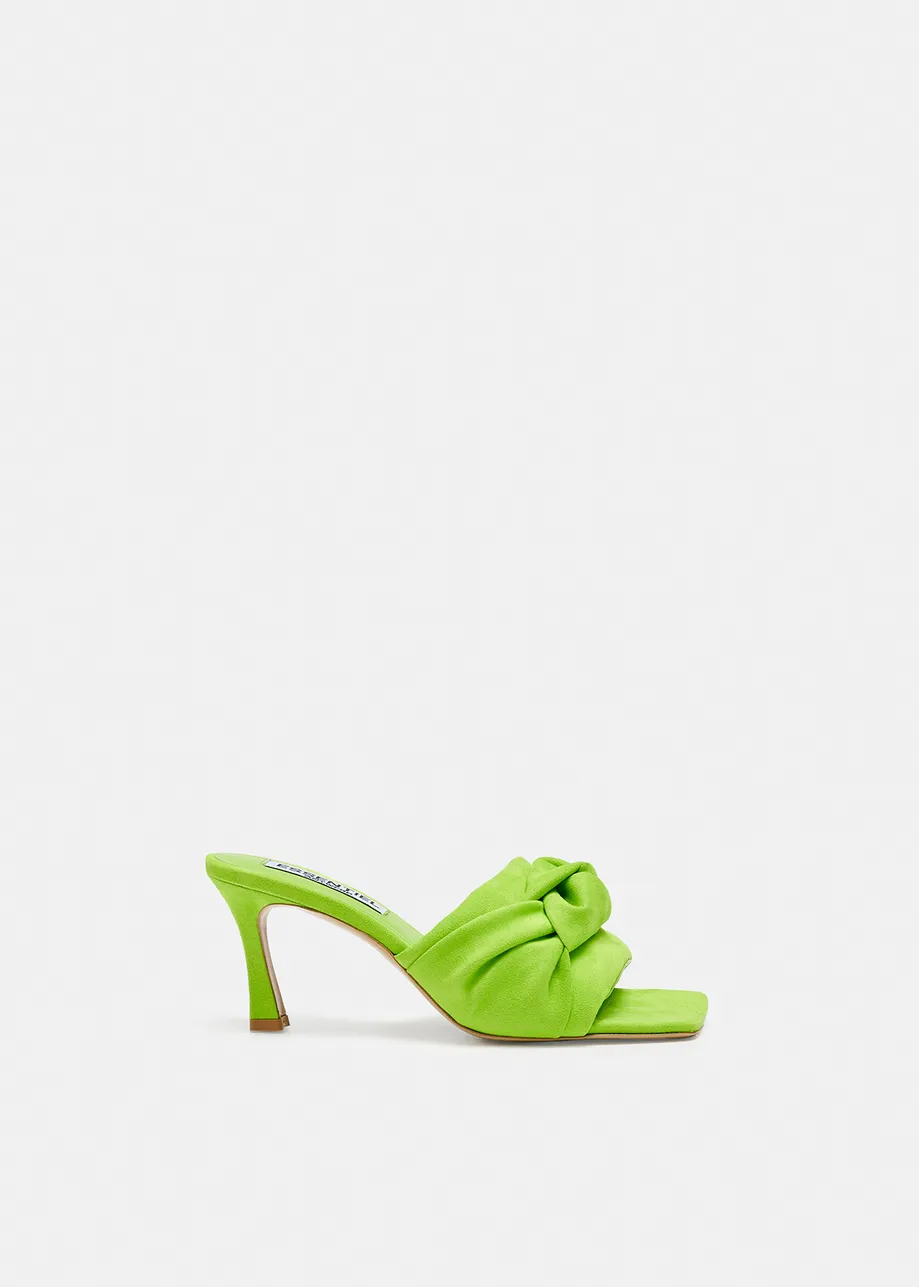 Green knot-detailed faux suede mules