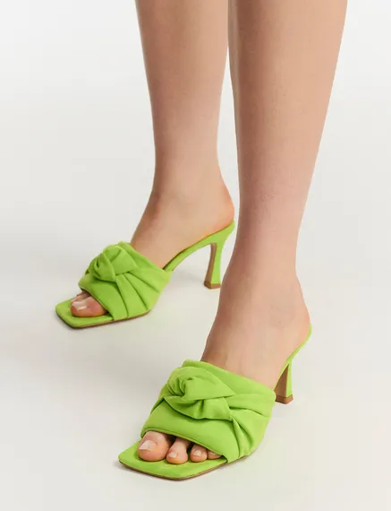 Green knot-detailed faux suede mules