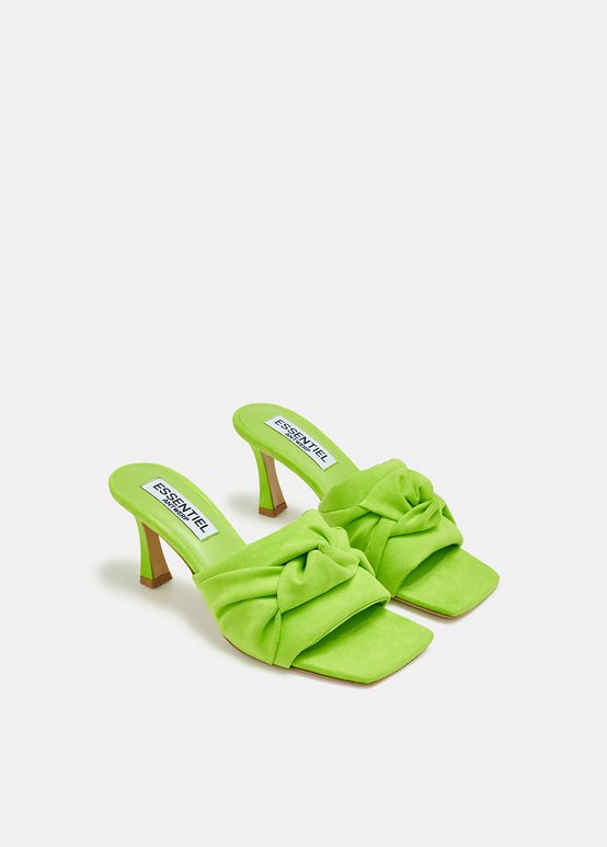 Green knot-detailed faux suede mules