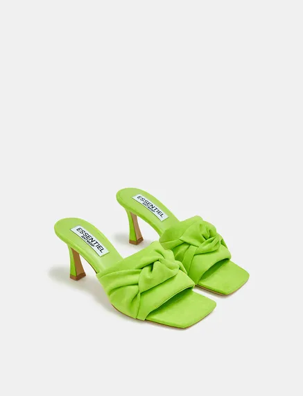 Green knot-detailed faux suede mules