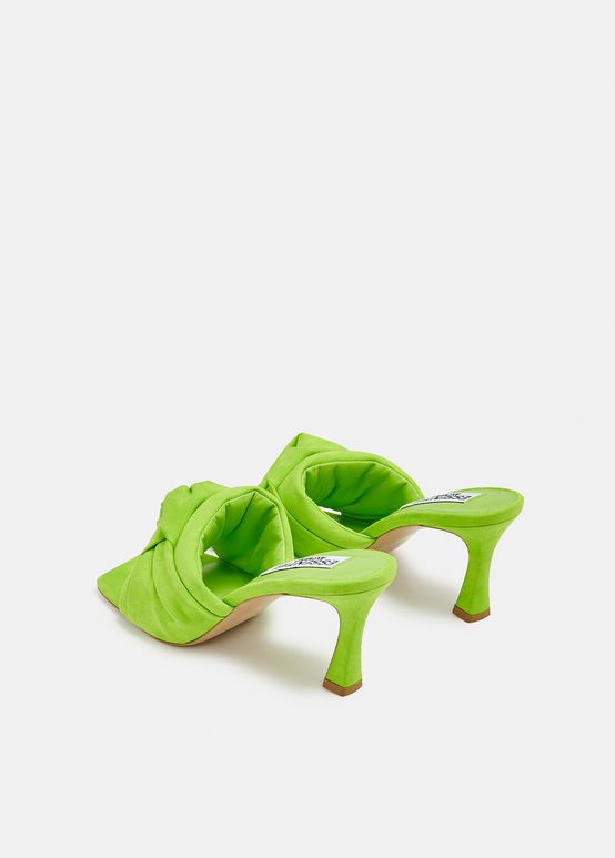 Green knot-detailed faux suede mules