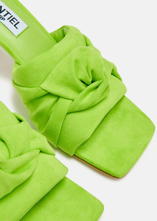 Green knot-detailed faux suede mules