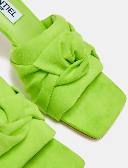 Green knot-detailed faux suede mules