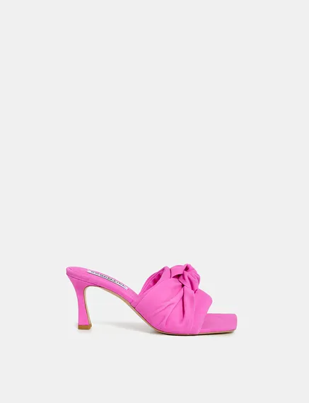 Pink knot-detailed suede leather mules