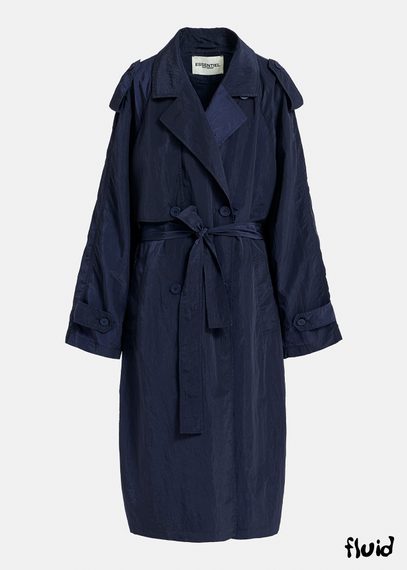 Navy blue double-breasted trench coat