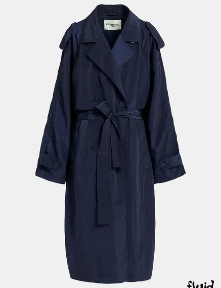 Navy blue double-breasted trench coat