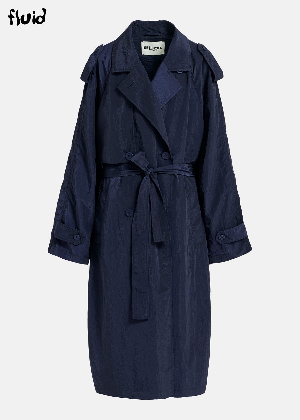 Navy blue double-breasted trench coat