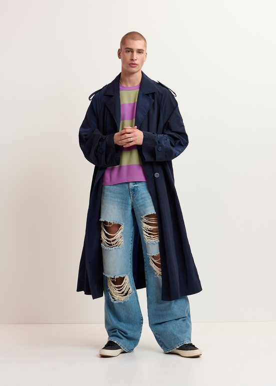 Navy blue double-breasted trench coat