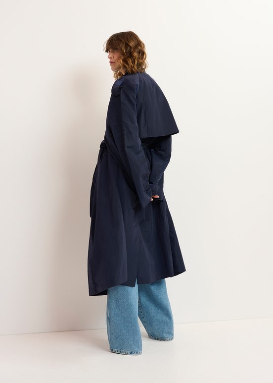 Navy blue double-breasted trench coat