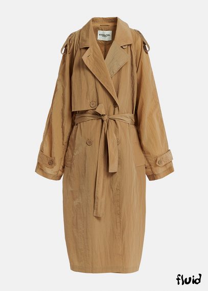 Camel double-breasted trench coat