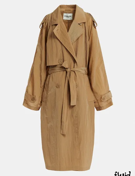 Camel double-breasted trench coat