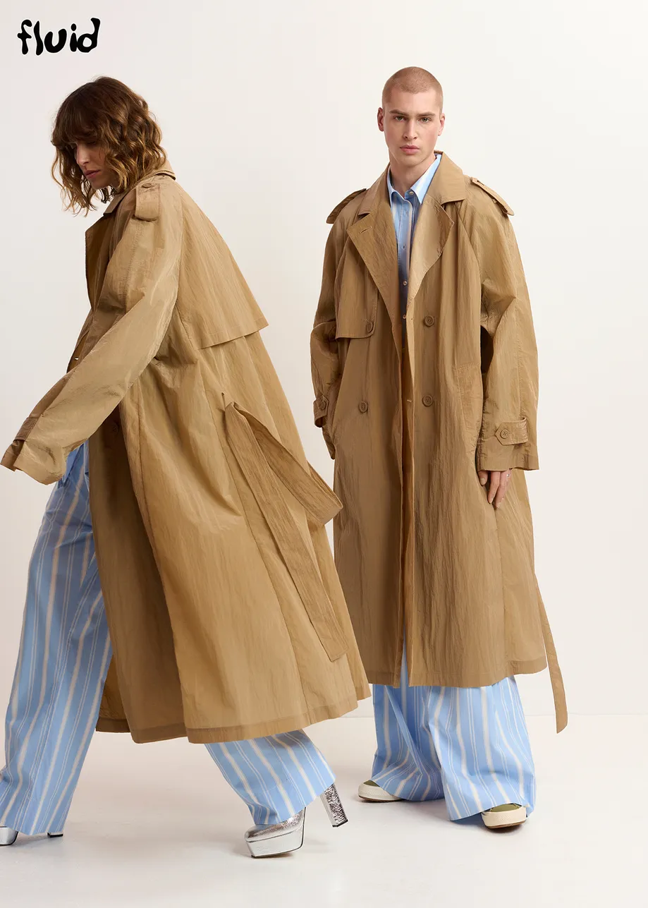 Camel double-breasted trench coat