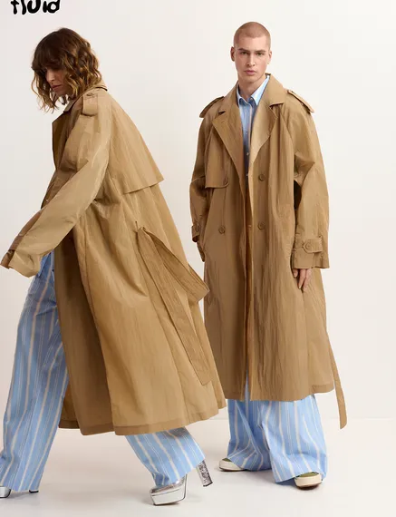 Camel double-breasted trench coat