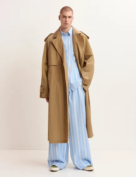 Camel double-breasted trench coat