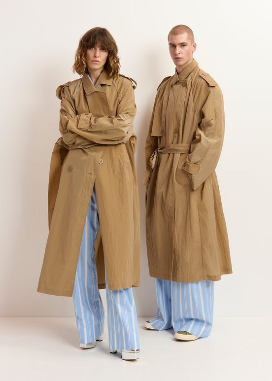 Camel double-breasted trench coat