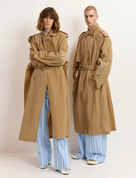 Camel double-breasted trench coat