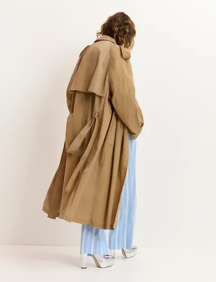 Camel double-breasted trench coat