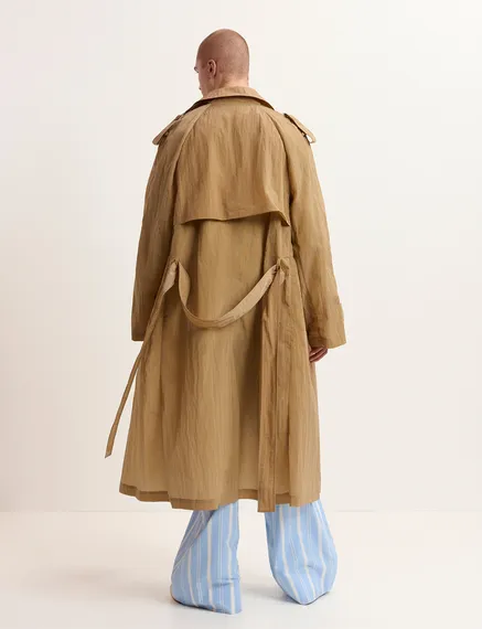 Camel double-breasted trench coat