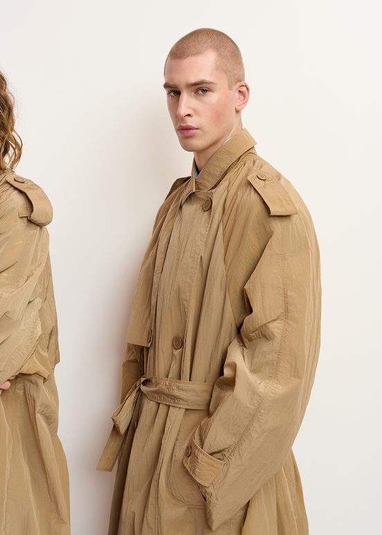 Camel double-breasted trench coat