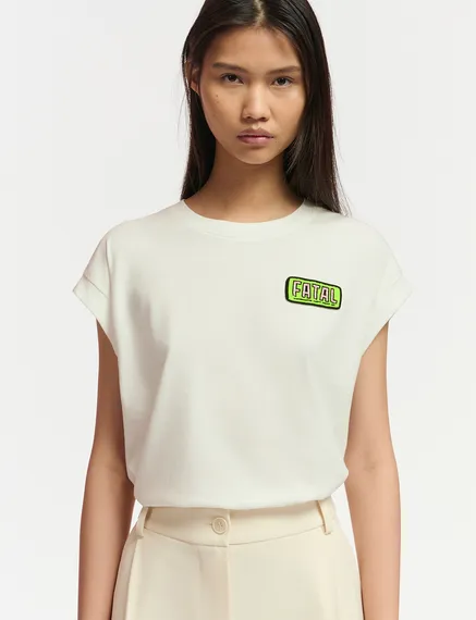 Off-white organic cotton T-shirt with embroidery 