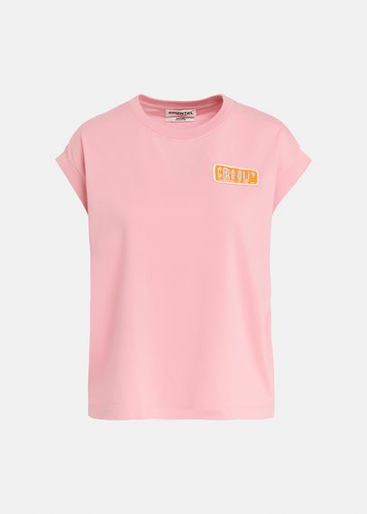 Light pink organic cotton T-shirt with embroidery 