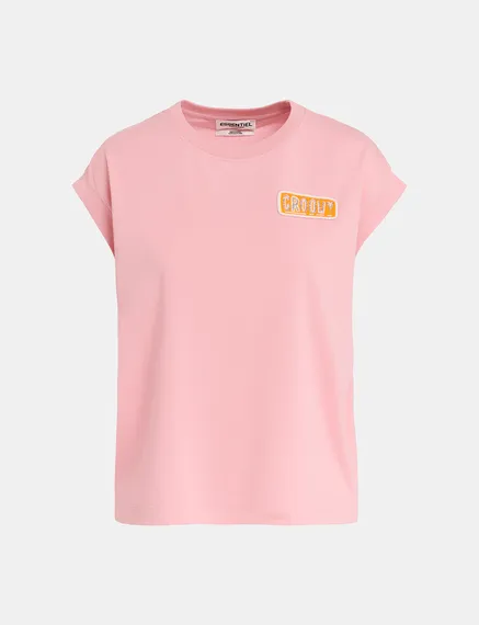 Light pink organic cotton T-shirt with embroidery 