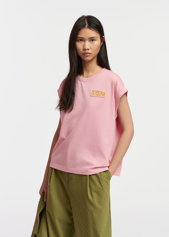 Light pink organic cotton T-shirt with embroidery 