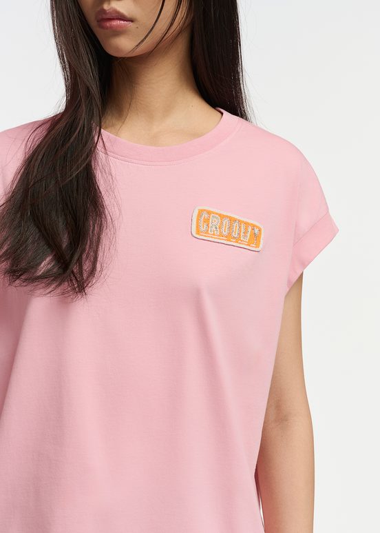 Light pink organic cotton T-shirt with embroidery 