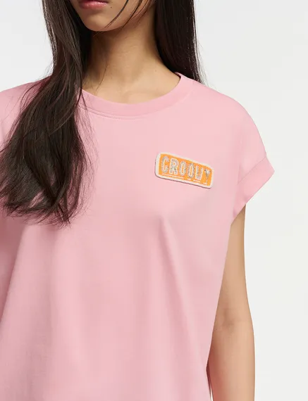 Light pink organic cotton T-shirt with embroidery 