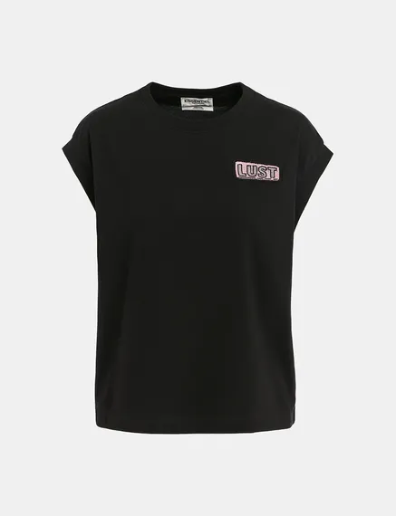 Black organic cotton T-shirt with embroidery 