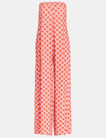 Light pink and red polka-dot stretch-jersey jumpsuit