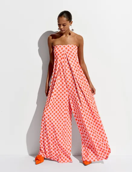 Light pink and red polka-dot stretch-jersey jumpsuit