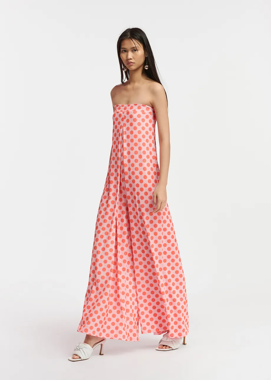 Light pink and red polka-dot stretch-jersey jumpsuit