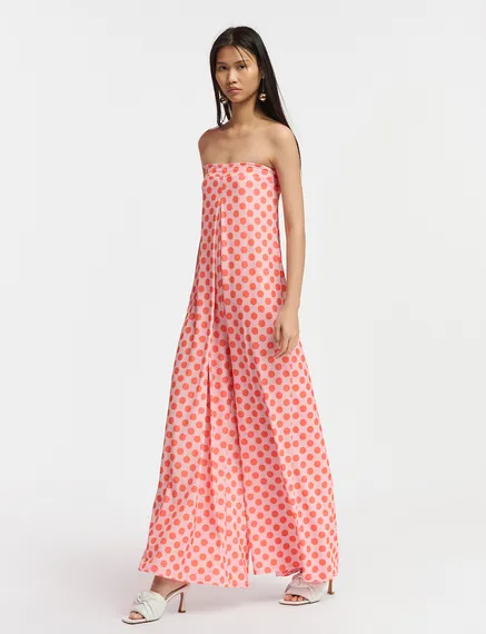 Light pink and red polka-dot stretch-jersey jumpsuit