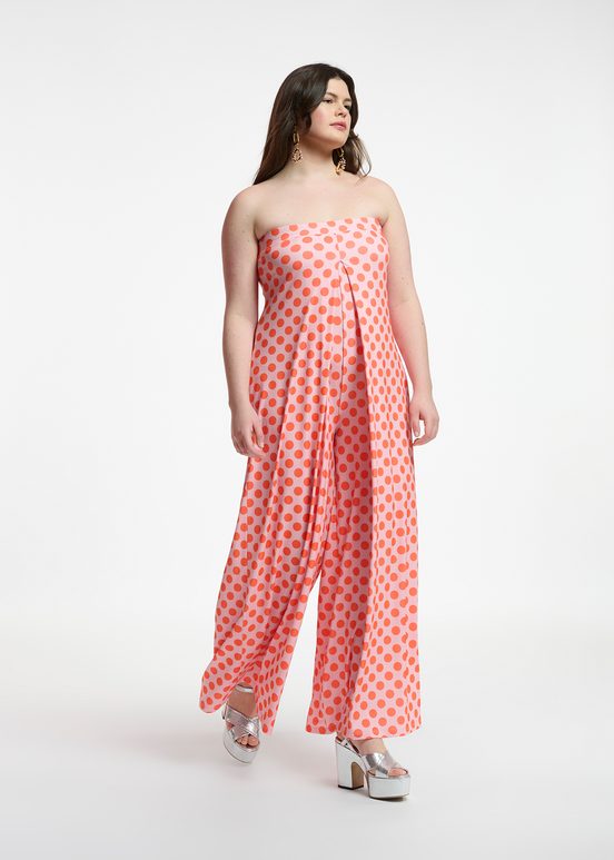 Light pink and red polka-dot stretch-jersey jumpsuit