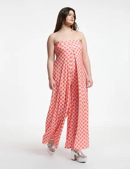 Light pink and red polka-dot stretch-jersey jumpsuit